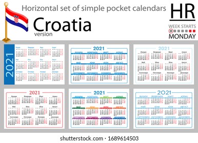 Croatia horizontal set of pocket calendars for 2021 (two thousand twenty one). Week starts Monday. New year. Color simple design. Vector