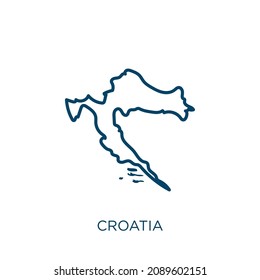 croatia icon. Thin linear croatia outline icon isolated on white background. Line vector croatia sign, symbol for web and mobile