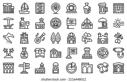 Croatia icons set outline vector. Split zagreb. Map landmark