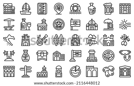 Croatia icons set outline vector. Split zagreb. Map landmark