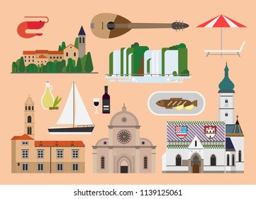 Croatia illustration, vector, travel, food, culture, landmark svg