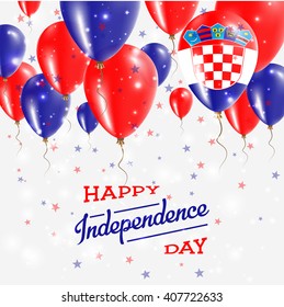 Croatia Independence Day Celebration Balloons. Flying Rubber Celebration Balloons in Colors of the Croatia National Flag. Happy Croatia Day Celebration Balloons, Stars and Sparkles.