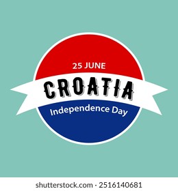 Día de la Independencia de Croacia, Ilustración vectorial plana para tarjeta de felicitación, cartel o Anuncio. Texto Día de la Independencia de Croacia, 25 de junio sobre el fondo de la bandera croata con marco redondo.