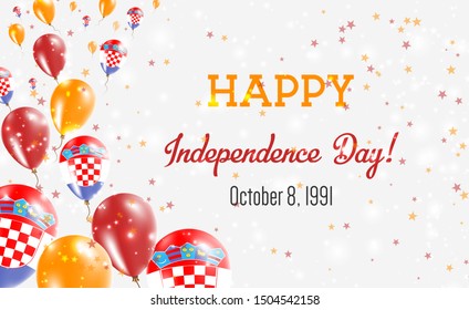 Croatia Independence Day Greeting Card. Flying Balloons in Croatia National Colors. Happy Independence Day Croatia Vector Illustration.