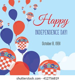Croatia Independence Day Greeting Card. Flying Flat Balloons In National Colors of Croatia. Happy Independence Day Vector Illustration. Croatian Flag Balloons.