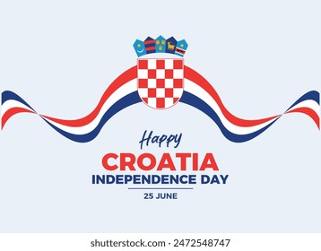 Croatia Independence Day poster vector illustration. Dan neovisnosti. Croatian flag ribbon icon. Croatia flag tricolor symbol. Template for background, banner, card. June 25 every year. Important day