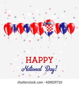 Croatia Independence Day Sparkling Patriotic Poster. Happy Independence Day Card with Croatia Flags, Confetti, Stars, Bokeh and Glitter.