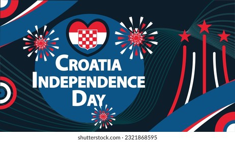 Croatia Independence Day vector banner design with retro geometric shapes, Croatia flag and color theme background. Happy Croatia Independence modern minimal graphic poster illustration for holiday.