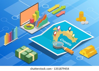 croatia isometric business economy growth country with map and finance condition - vector