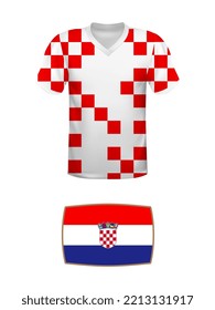 Kit de fútbol jersey de Croacia. Campeonato Mundial de Fútbol 2022. Camiseta nacional y bandera del equipo de fútbol con fondo blanco. Ilustración vectorial.