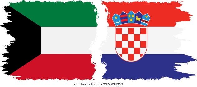 Croatia and Kuwait grunge flags connection, vector