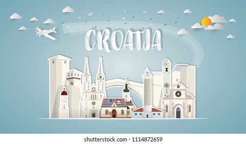 Croatia Landmark Global Travel And Journey paper background. Vector Design Template.used for your advertisement, book, banner, template, travel business or presentation