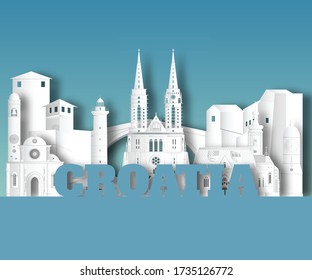 Croatia Landmark Global Travel And Journey paper background. Vector Design Template.used for your advertisement, book, banner, template, travel business or presentation.