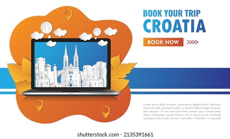 Croatia Landmark Global Travel And Journey paper background. Vector Design Template.used for your advertisement, book, banner, template, travel business or presentation