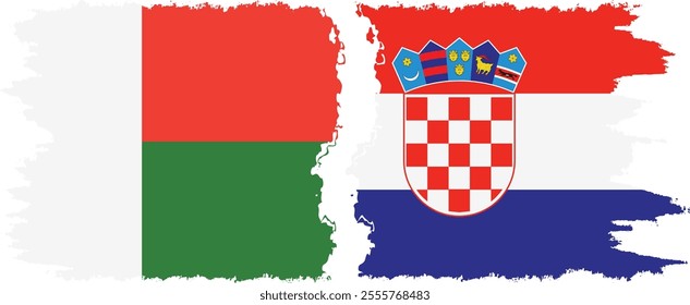 Croatia and Madagascar grunge flags connection, vector
