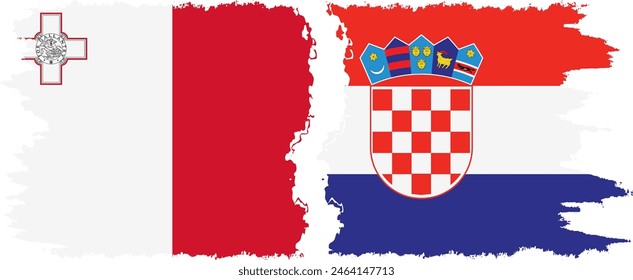 Croatia and Malta grunge flags connection, vector