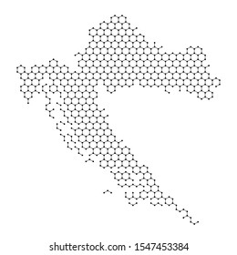Croatia map from abstract futuristic hexagonal shapes, lines, points black, form of honeycomb or molecular structure. Vector illustration.