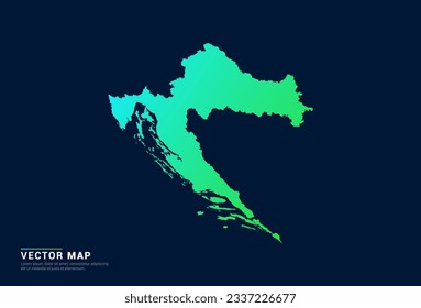 Croatia map of abstract gradient green blue concept with technology light effect vector.