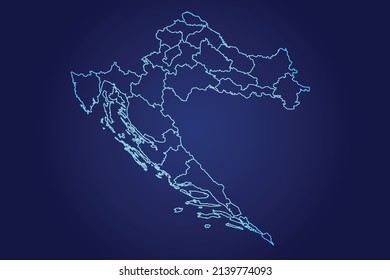 Mapa de Croacia de resumen Mapa azul brillante detallado en la ilustración del logo de fondo oscuro	