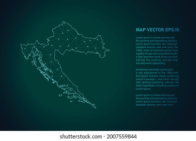 mapa de croacia. Resumen de la línea de purga y las escalas de puntos en el fondo oscuro. Línea de red poligonal de malla 3D, esfera de diseño, punto y estructura. Ilustración vectorial eps 10.