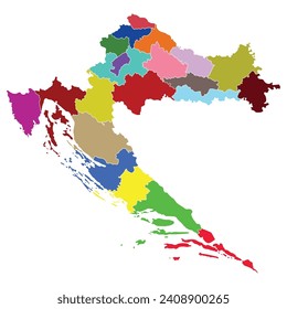 Croatia map. Map of Croatia in administrative provinces in multicolor