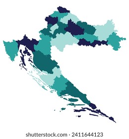 Croatia map. Map of Croatia in administrative provinces in multicolor