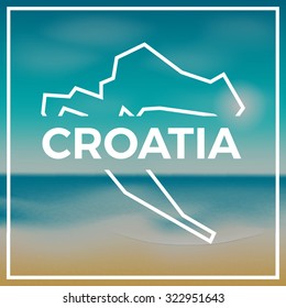 Croatia map against the backdrop of beach and tropical sea with bright sun. EPS10 vector svg