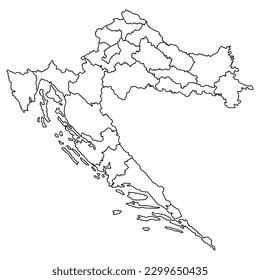 Croatia map background with states. Croatia map isolated on white background. Vector illustration Europe