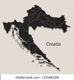 Croatia map Black blackboard separate states individual region vector
