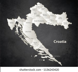 Croatia map Black White separate region individual names blackboard vector