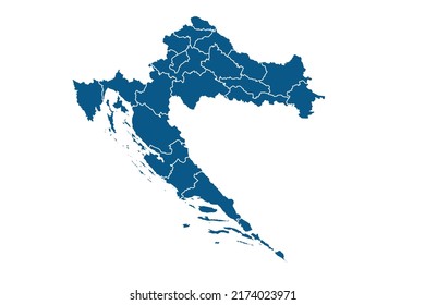 Croacia Mapa el color azul en el fondo blanco