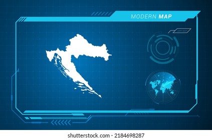 Croatia map of blue digital frame HUD, GUI, UI interface technology radar vector.