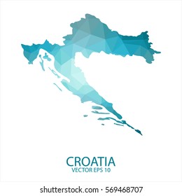 Croatia map - blue geometric rumpled triangular low poly style gradient graphic background , polygonal design for your . Vector illustration eps 10.