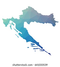 Croatia map - blue geometric rumpled triangular low poly style gradient graphic background