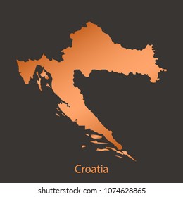 Croatia map, border with chrome, orange, copper metal shine gradient. Vector illustration