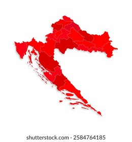 Croatia map with border highlighted regions, states, isolated on white background. Template map of Croatia. Detailed vector illustration.