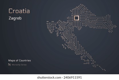 Croatia Map with a capital of Zagreb Shown in a Microchip Pattern. E-government. World Countries vector maps. Microchip Series	
