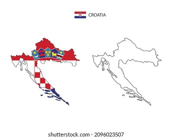 Croatia map city vector divided by outline simplicity style. Have 2 versions, black thin line version and color of country flag version. Both map were on the white background.