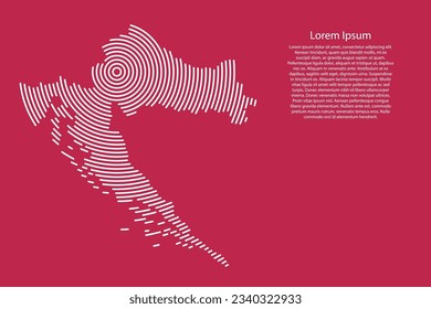 Croatia map country from white futuristic concentric circles on red viva magenta background