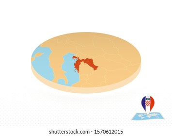 Croatia map designed in isometric style, orange circle map of Croatia for web, infographic and more.