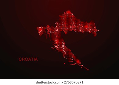 Croatia Map - Digital dotted map with glowing red points on dark background, modern technology style, abstract data network design, clean minimal vector illustration.