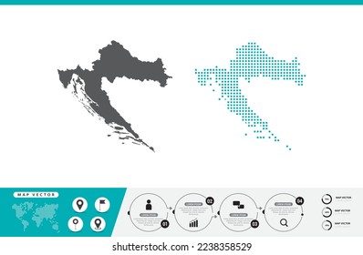 Mapa croata de puntos grises y verdes para la presentación. Establece el concepto creativo de un par de píxeles para infografía.