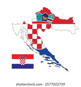 Croatia Map with Flag Below on Right side .Map of croatia  with the National Flag Positioned Below on the Right, Representing Croatia Unity and Identity 