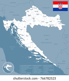 Croatia map and flag - High Detailed Vector Illustration