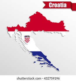 Croatia map with flag inside and ribbon