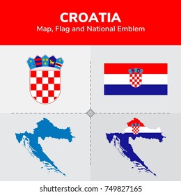 Croatia Map, Flag and National Emblem 