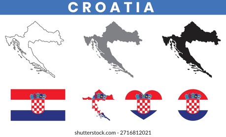 Kroatien Karte und Flaggenvektorsammlung