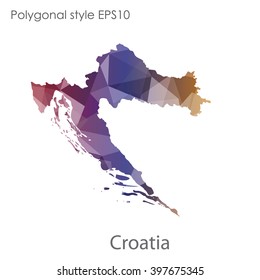 Croatia map in geometric polygonal style.Abstract gems triangle,modern design background.
