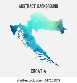 Croatia map in geometric polygonal,mosaic style in cold shades.Abstract tessellation,modern design background,low poly. Vector illustration.