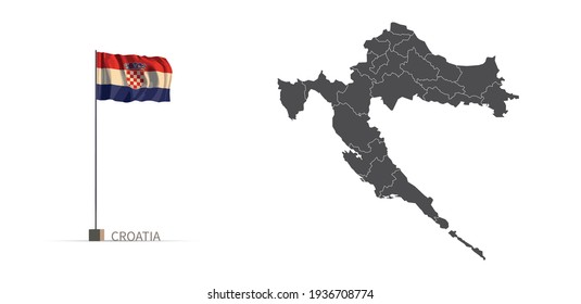 Mapa de Croacia. mapa vectorial de país gris e ilustración 3d del indicador.